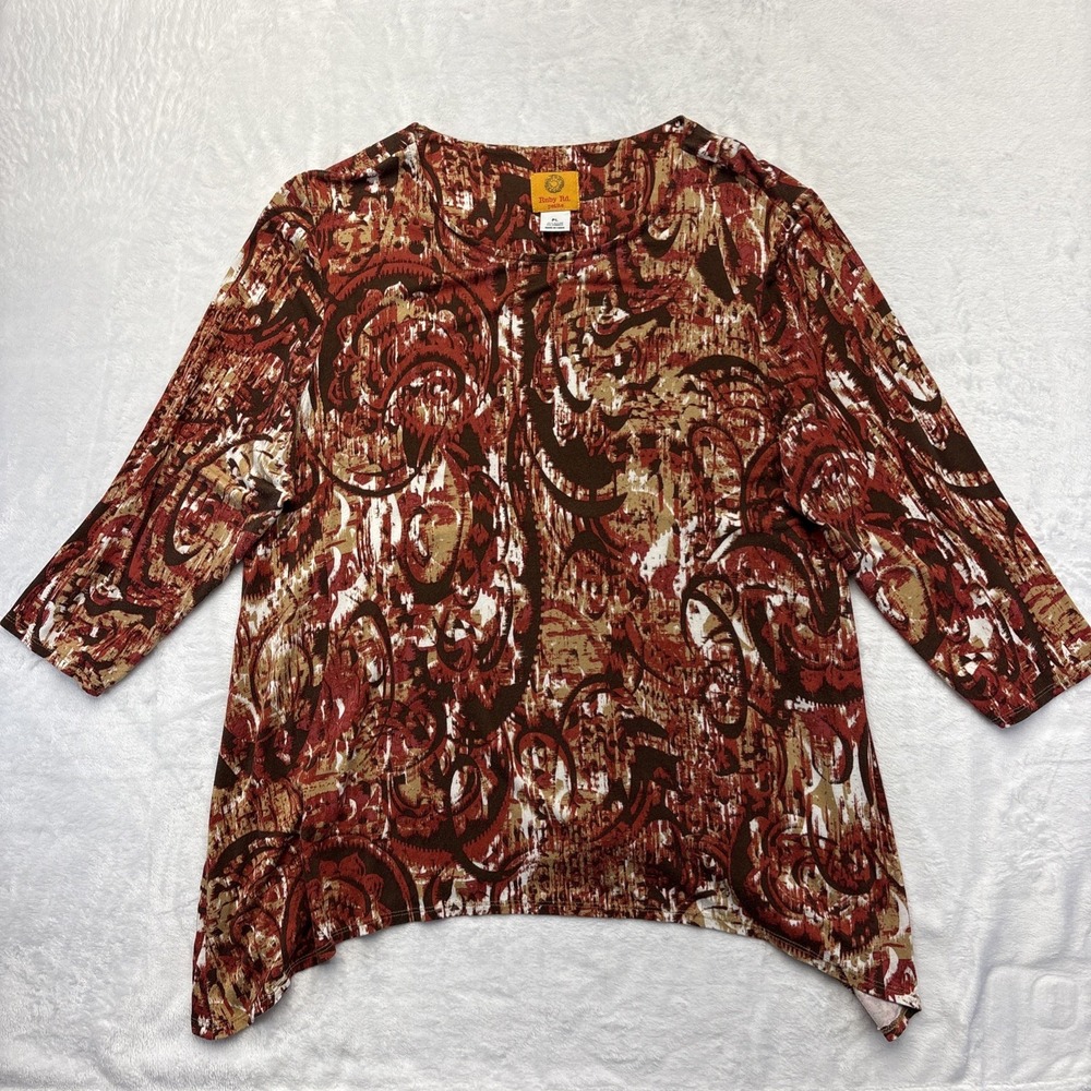 Ruby Rd Blouse Womens Size PL Multicolor Geometric 3/4 Sleeves Pullover